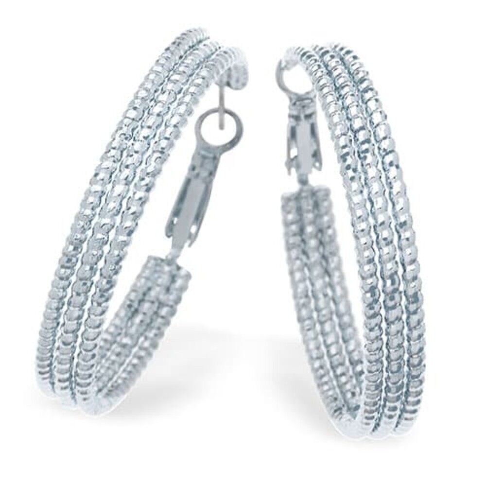 GUESS Silver-Tone Textured Hoop Earrings